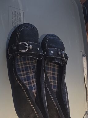 Women’s 11 W Route 66 Black Suede Buckle Buckle Ballet Flat Slip On Shoes B